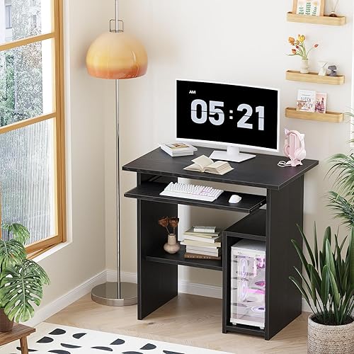 Miniatura 6 de ALISENED Escritorio para computadora, mesa de estudio para laptop, escritorio de oficina con cajones de almacenamiento, bandeja para teclado,