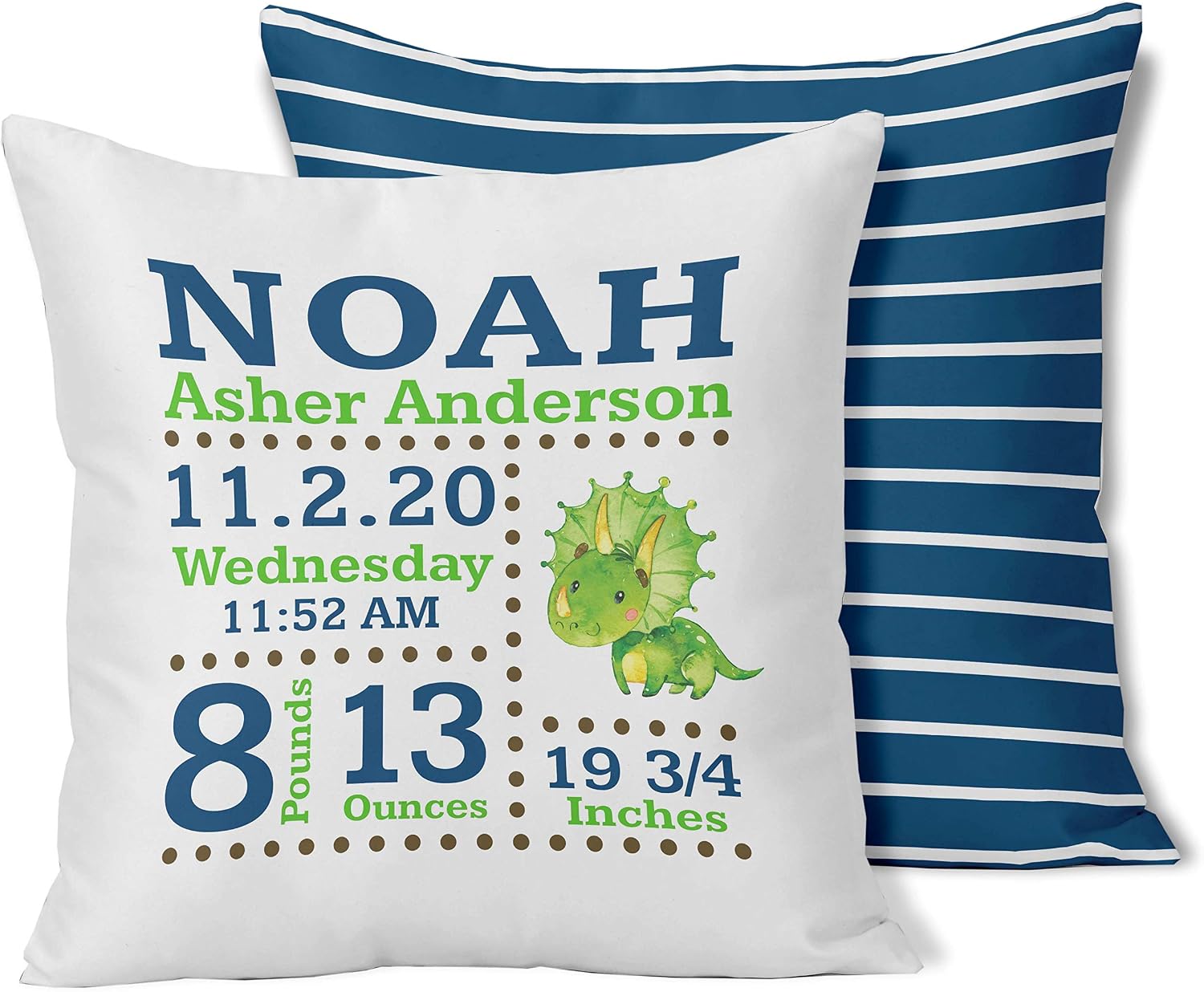 Printtoo Personalized Birth Announcement Pillow-Custom Dinosaur Birth Stats Baby Boy Girl Gift Nursery Décor-14x14 Inches