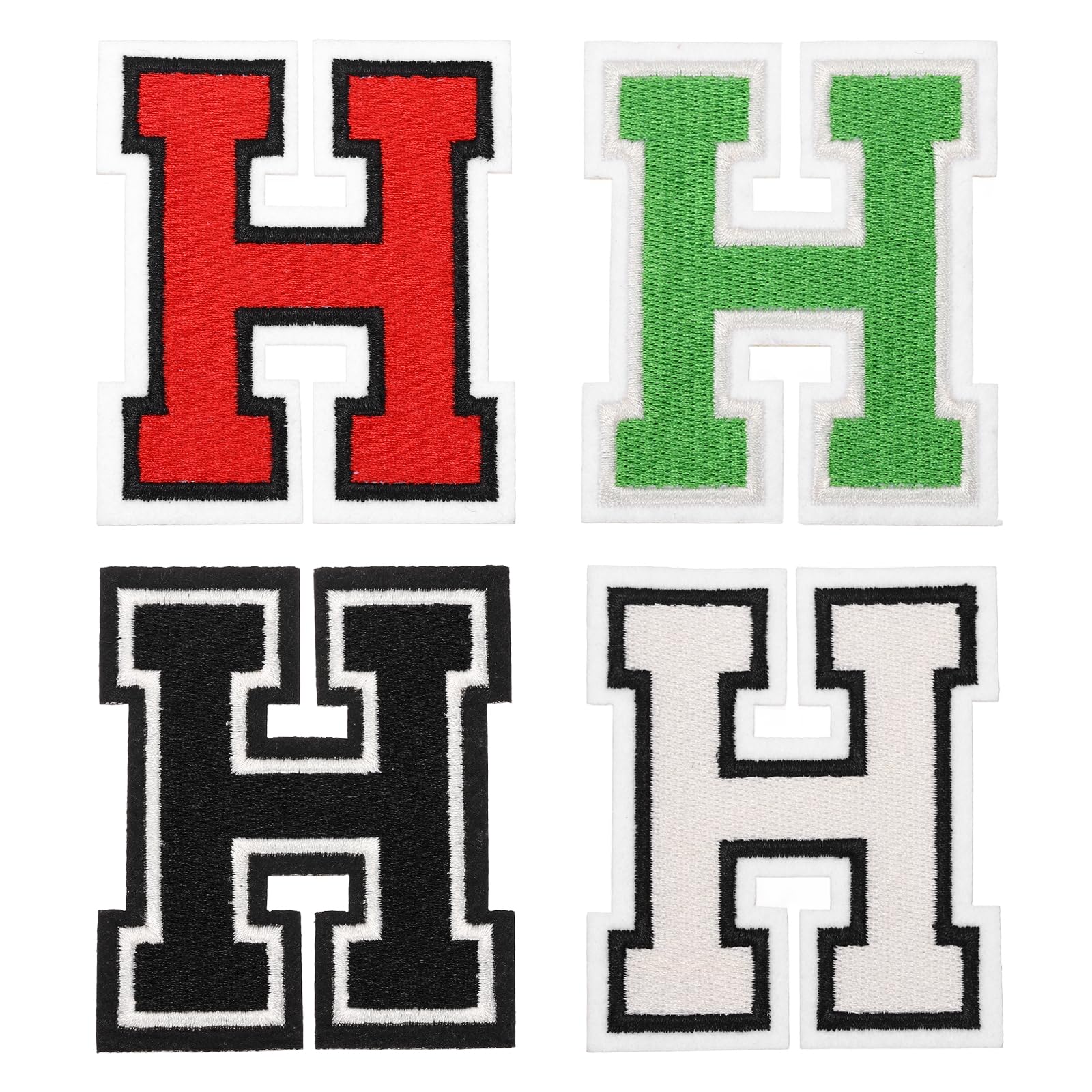sourcing map 4 Pcs 3 Inch Iron-on Letters Patches, Letter H Embroidered Alphabet Appliques for Clothes Jacket Dress Hat Backpacks DIY Accessories, Green/Red/White/Black