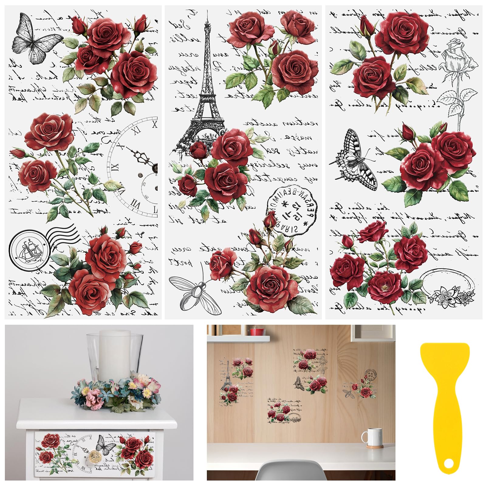 Autocollants à frotter rose rouge pour bois : customisation facile sans bavure