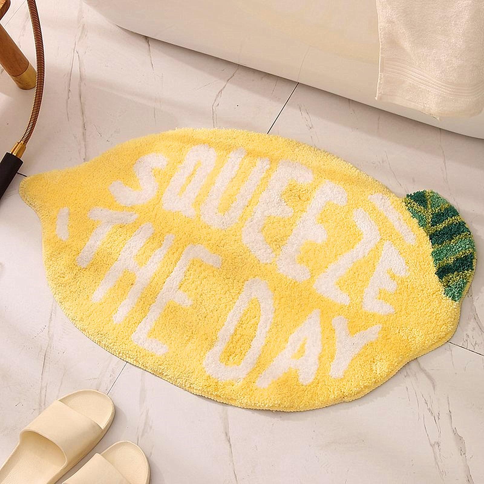 Soft Yellow Lemon Bath Rug for Kids Non Slip Absorbent Bath Mat Washable Shaggy Kids Bedroom Decor Bathroom Door Mat 31.5''x19.7''