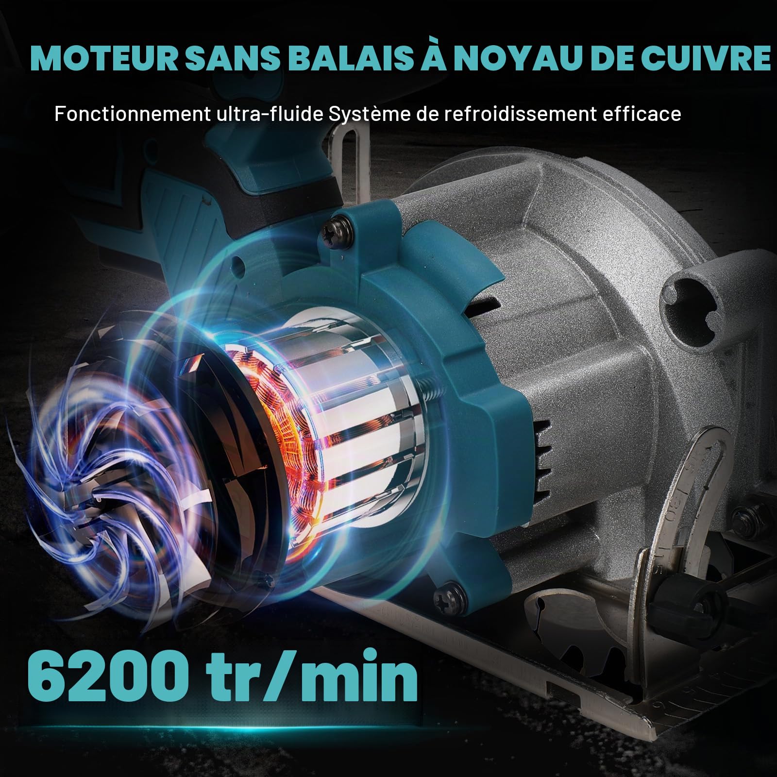 Scie circulaire sans fil compatible avec la batterie lithium Makita 18 V, scie circulaire mini sans balais avec 2 lames de scie (140 mm), avec coupe diagonale, 6200 tr/min, idéale pour la coupe du