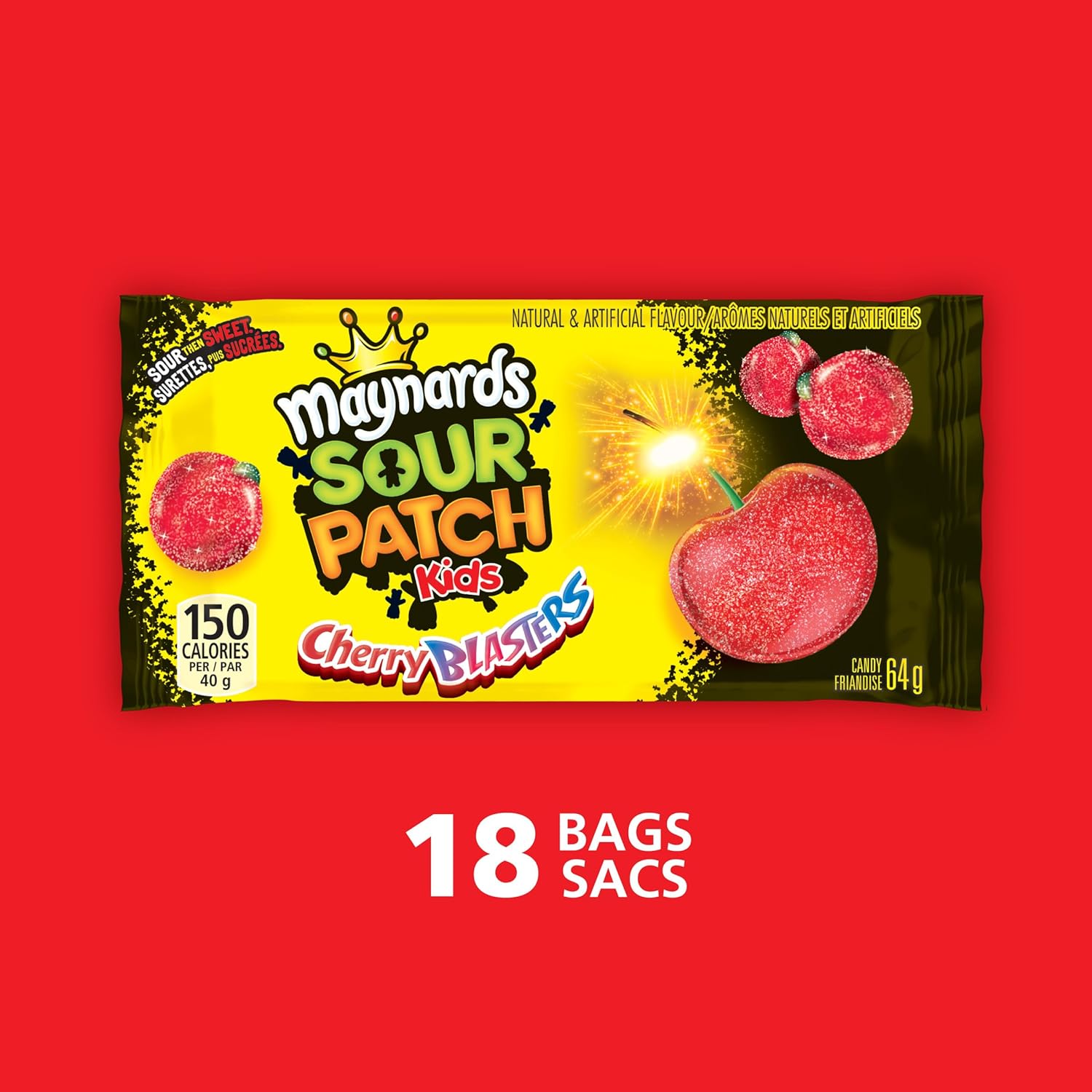 Maynards Sour Cherry Blasters Candy, 64g/2.26oz (18ct), (Imported from Canada)