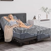 VipbearLiving Split King Adjustable Bed Frame with Massage & 14" Grey Gel Memory Foam Mattress - Voice Control, Zero Gravity, 750lb