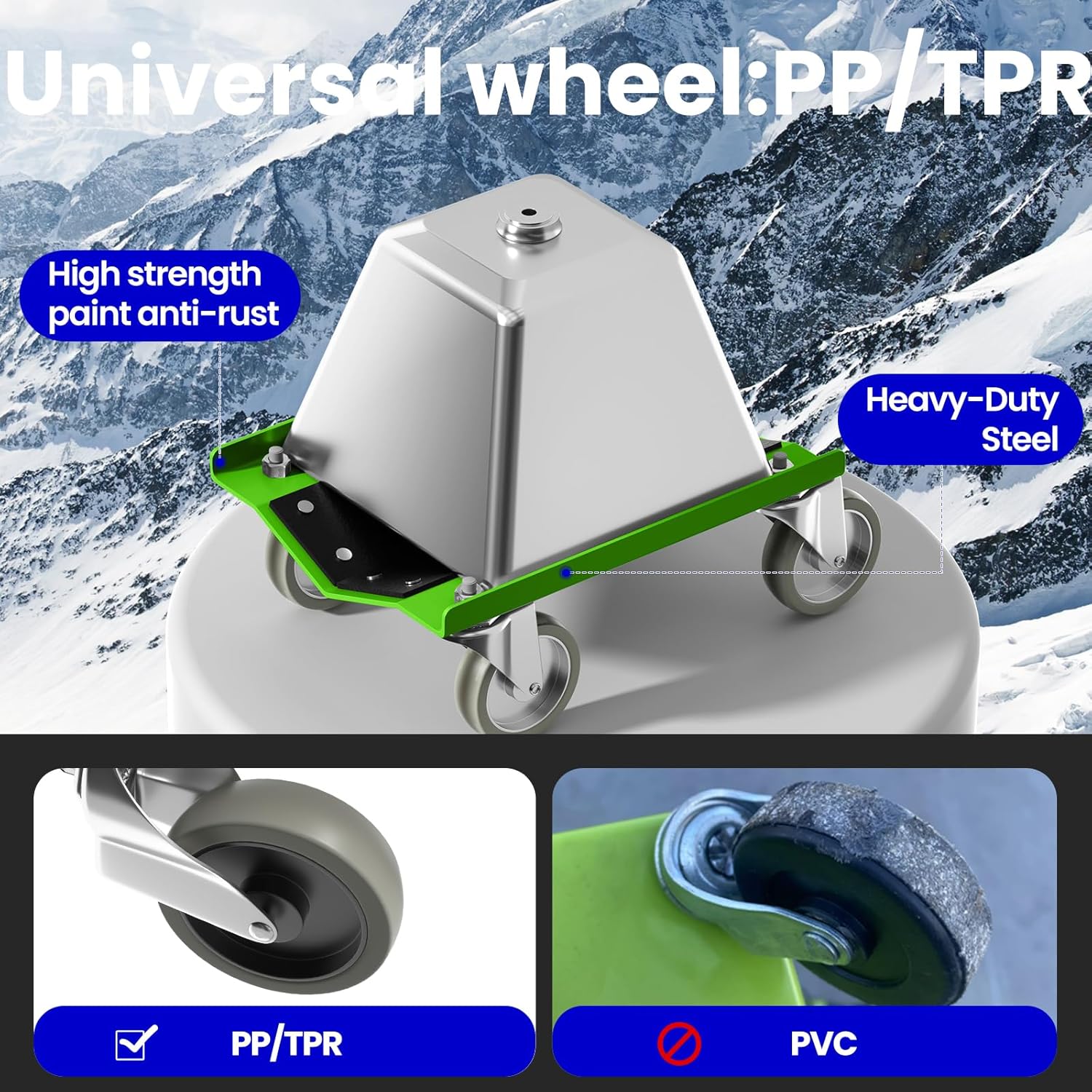snowmobile dolly sets heavy duty v-slide with 3" pp/tpr swivel casters and rubber pad protecting skis 1500 lbs capacity(green)