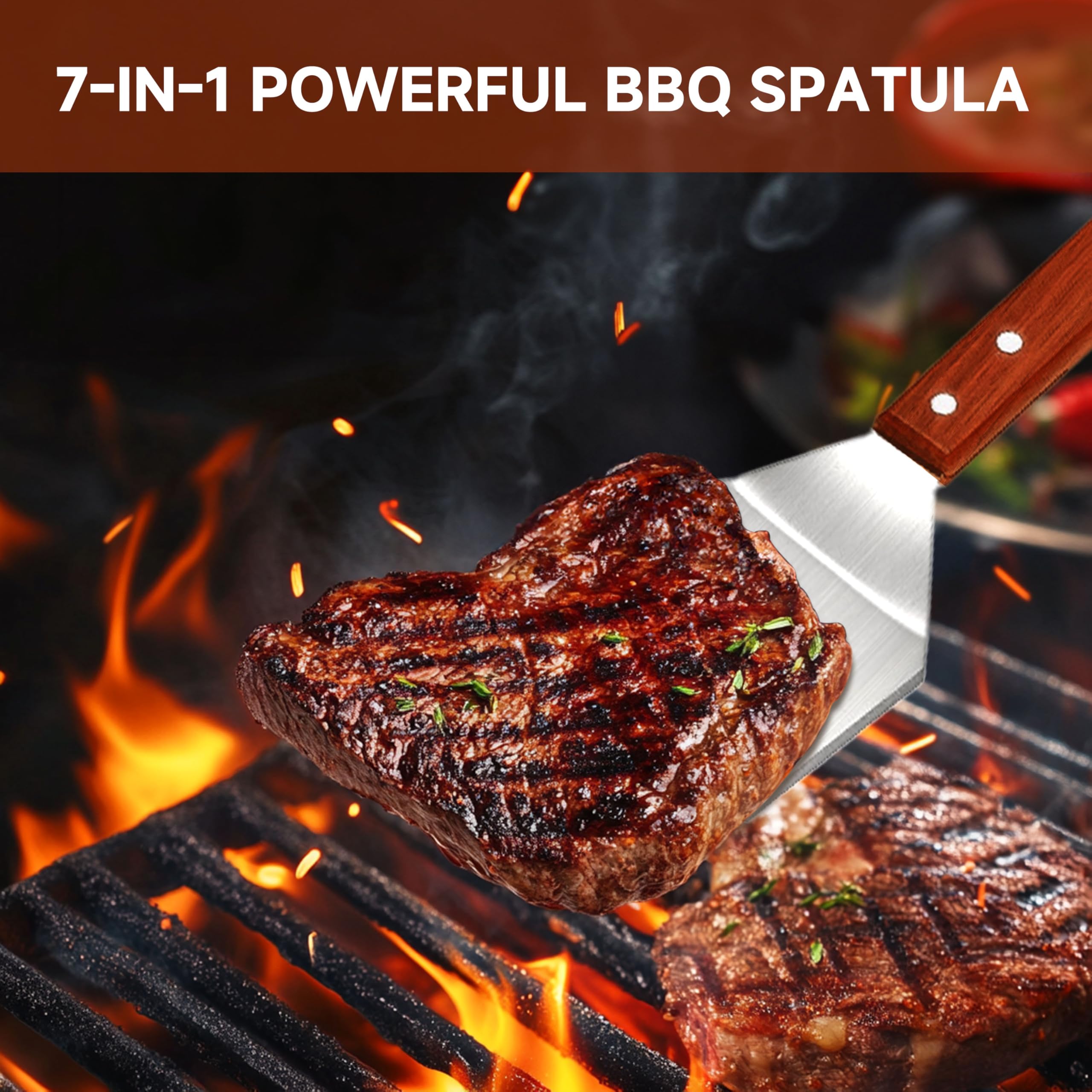 Set Utensili Barbecue 3 Pezzi in Acciaio Inox con Manici in Legno, Accessori BBQ con Paletta, Pinza e Forchettone, per Barbecue, Campeggio e Cucina