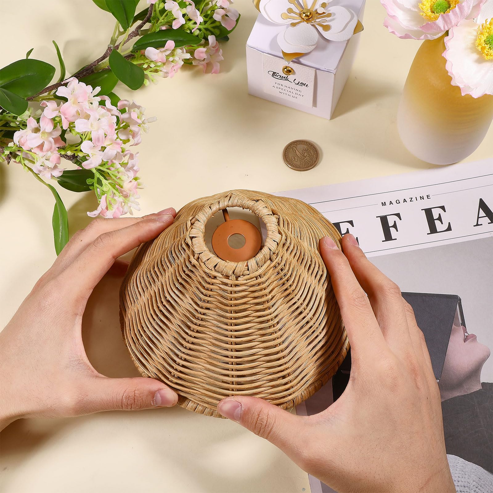 CHGCRAFT Empire Clip-On Chandelier Lamp Shades Cone Natural Rattan