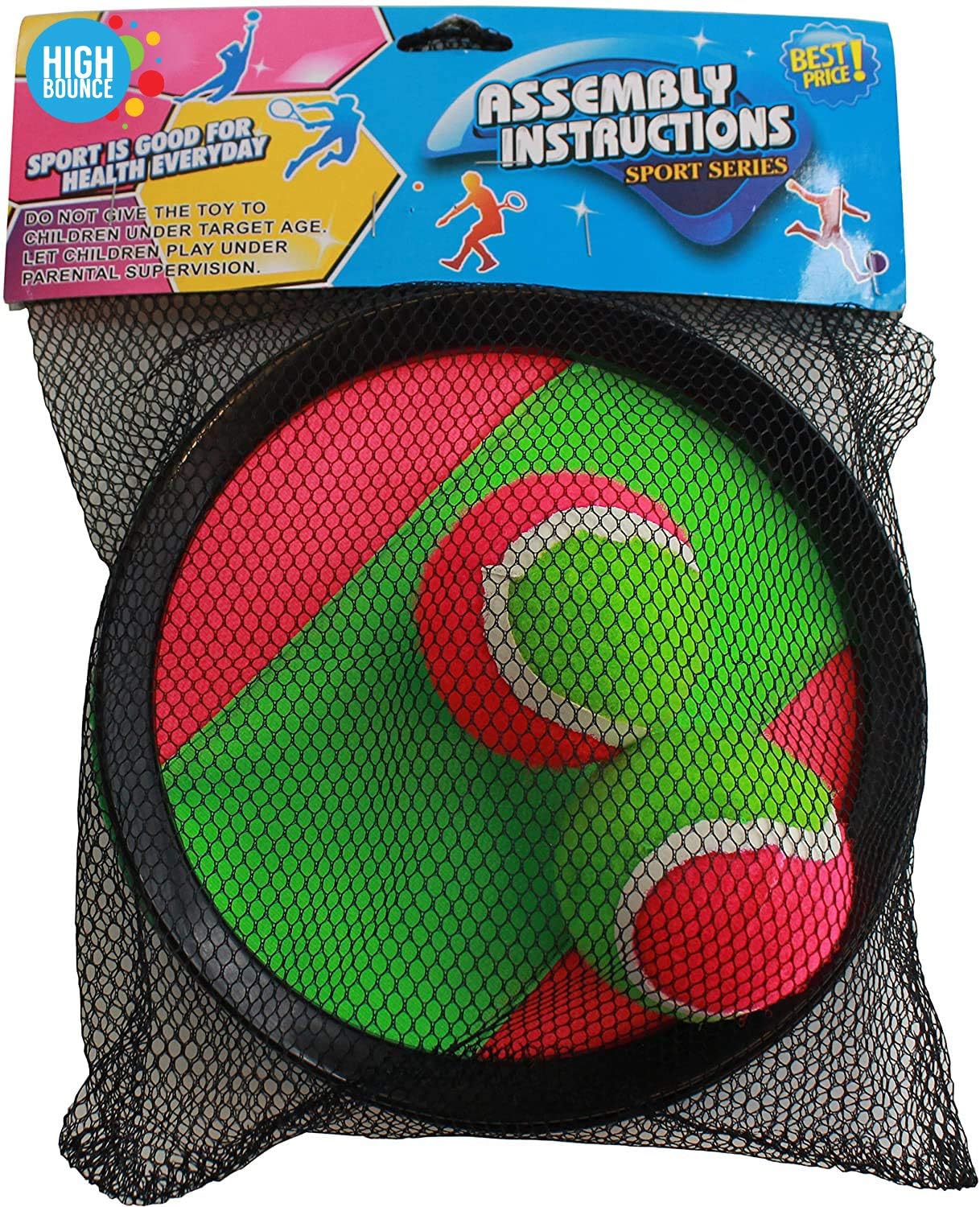 Hook and Latches Toss and Catch sport game for 2 players with 2 balls in a Mash bag(assorted colors)