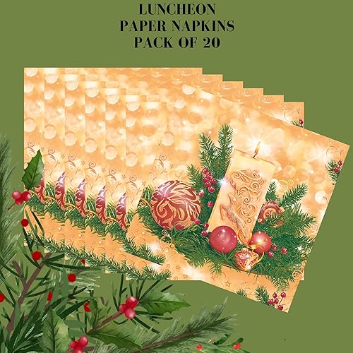 Miniatura 3 de Servilletas de papel de 20 unidades de 13 x 13 pulgadas para velas navideñas, servilletas de 3 capas para arte, cena y fiesta, servilletas