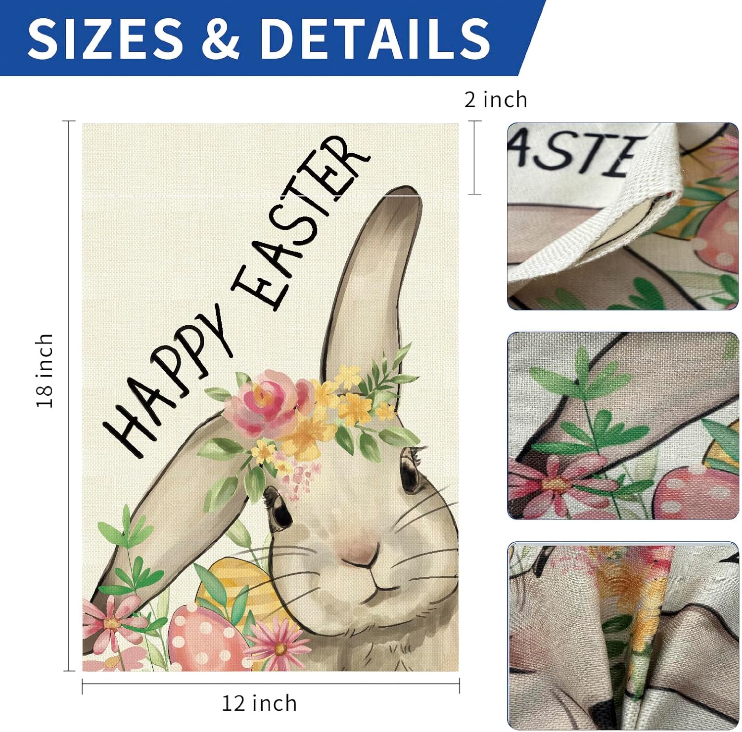 Easter Garden Flag 12x18 Inch Double Sided Outside, Rabbit Flowers Small Burlap Yard Outdoor Decoration - Image 5