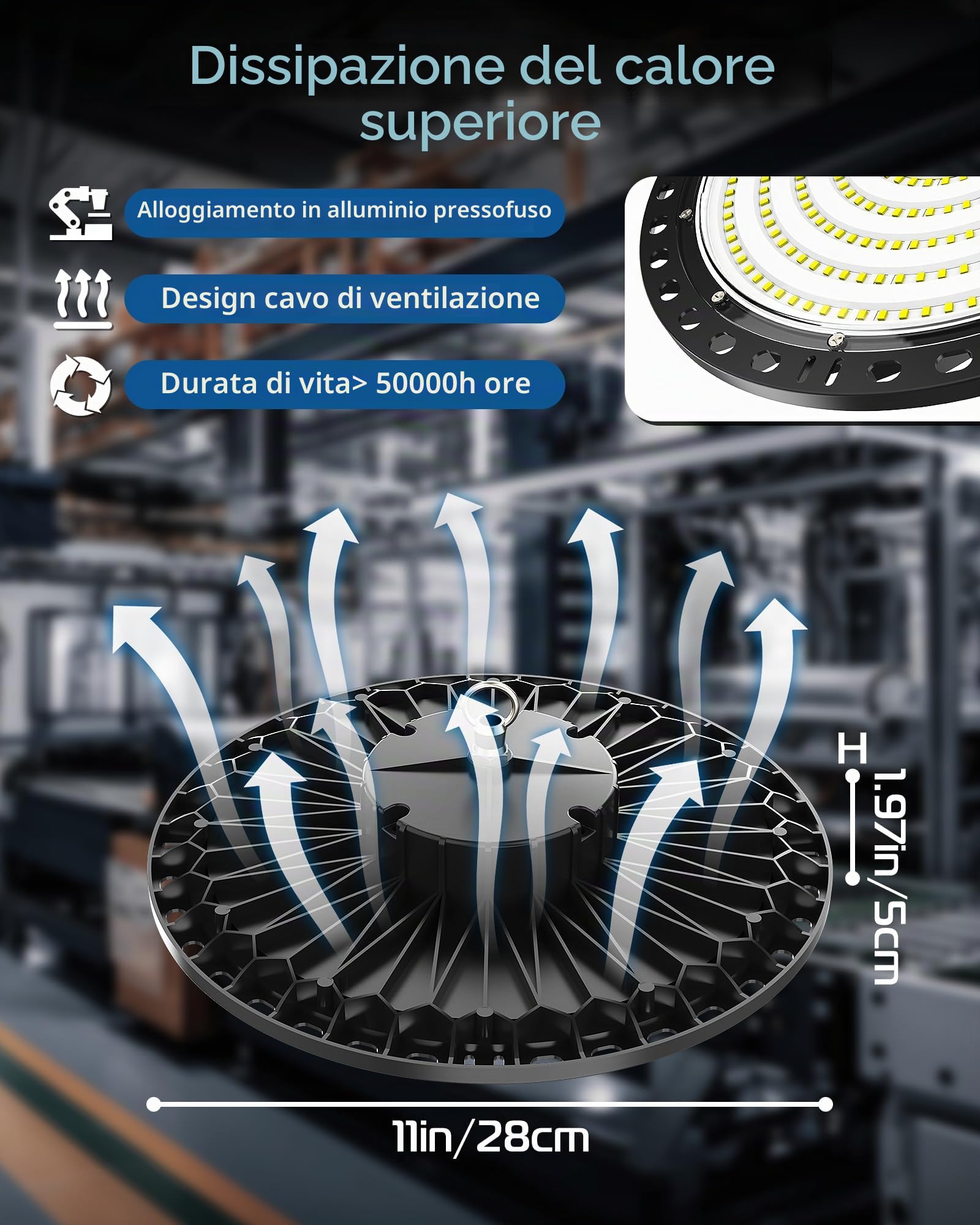 Faretto LED UFO 200W, 2 Pezzi 20000LM Lampada Garage 6500K Bianco Freddo Faro Officina IP65 Impermeabile, Industriale Fari LED per Garage Officina Capannoni Fabbrica Piazza