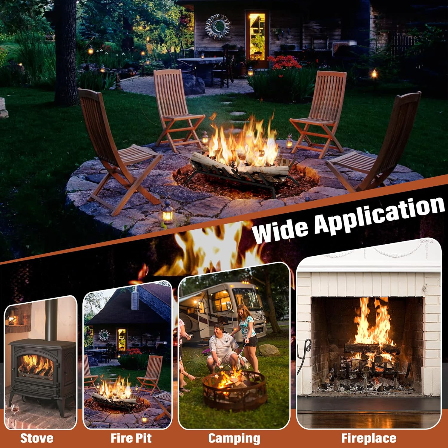 IRONMAX 31’’ Fireplace Grate, Heavy Duty Firewood Log Burning Holder w/ 7 Solid Steel Bar, Outdoor/Indoor Fire Kindling Tools Rack for Pits, Stoves, Camping Cooking