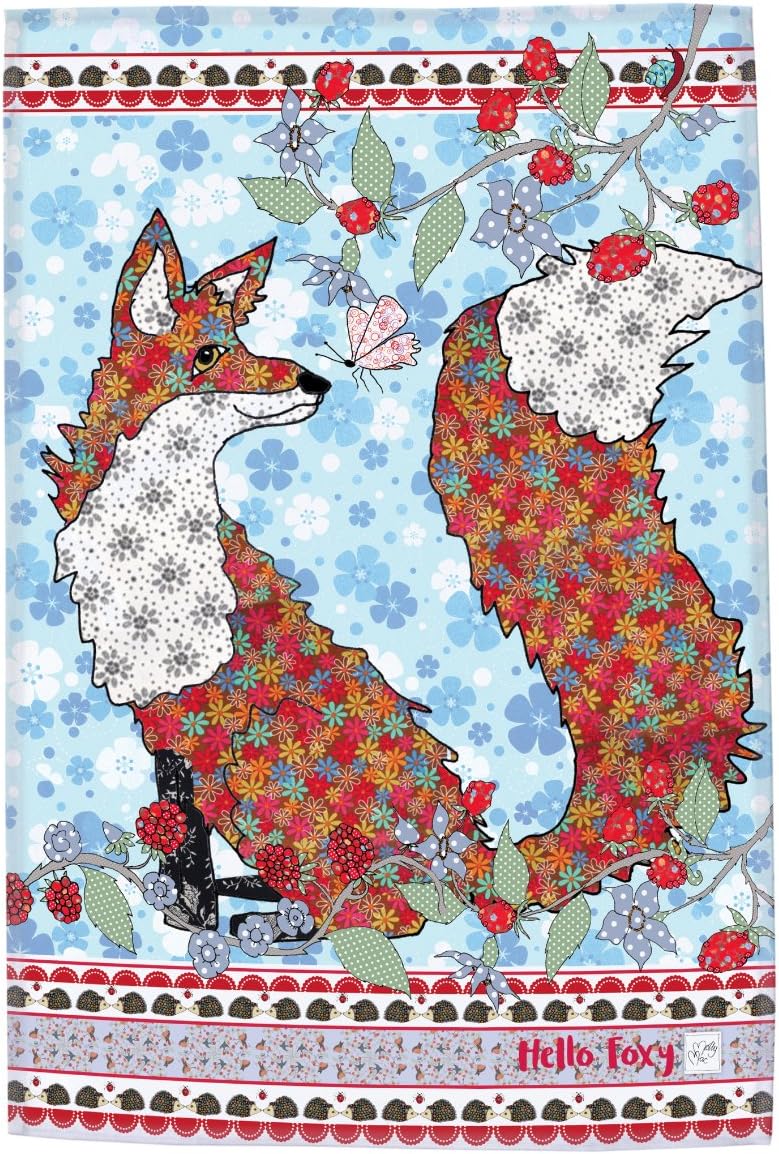MollyMac FOX TEA TOWEL Pretty Kitchen Home Decor | Cute Dish Cloth with Hanging Loop | Made in UK | Hello Foxy