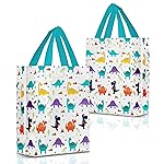 Nush Nush Dinosaur Gift Bag Medium Size - Set of 12 Dinosaur Goodie Bag With Handles, Reusable Gift Bags for Kids - For Dino Party Favors, Party Favor Bags for Kids Birthday - 8x4x 10 Size