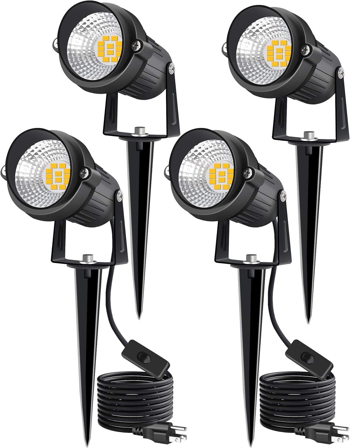 Landscape Lighting Outdoor IP66 Waterproof, 12W 3000K 1400LM LED Landscape Lights Spotlight, Plug in Garden Spot Lights with 6.6FT Cord and On/OFF Switch for Yard, Pathway, Plant, Tree, Flag, 8 Pack