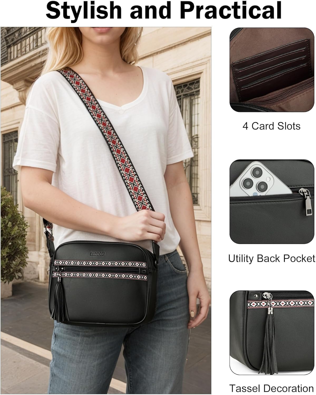 FADEON Crossbody Bags for Women Designer Vegan Leather Crossbody Purse Multi-pocket Medium Shoulder Bag with Card Slots - Image 6