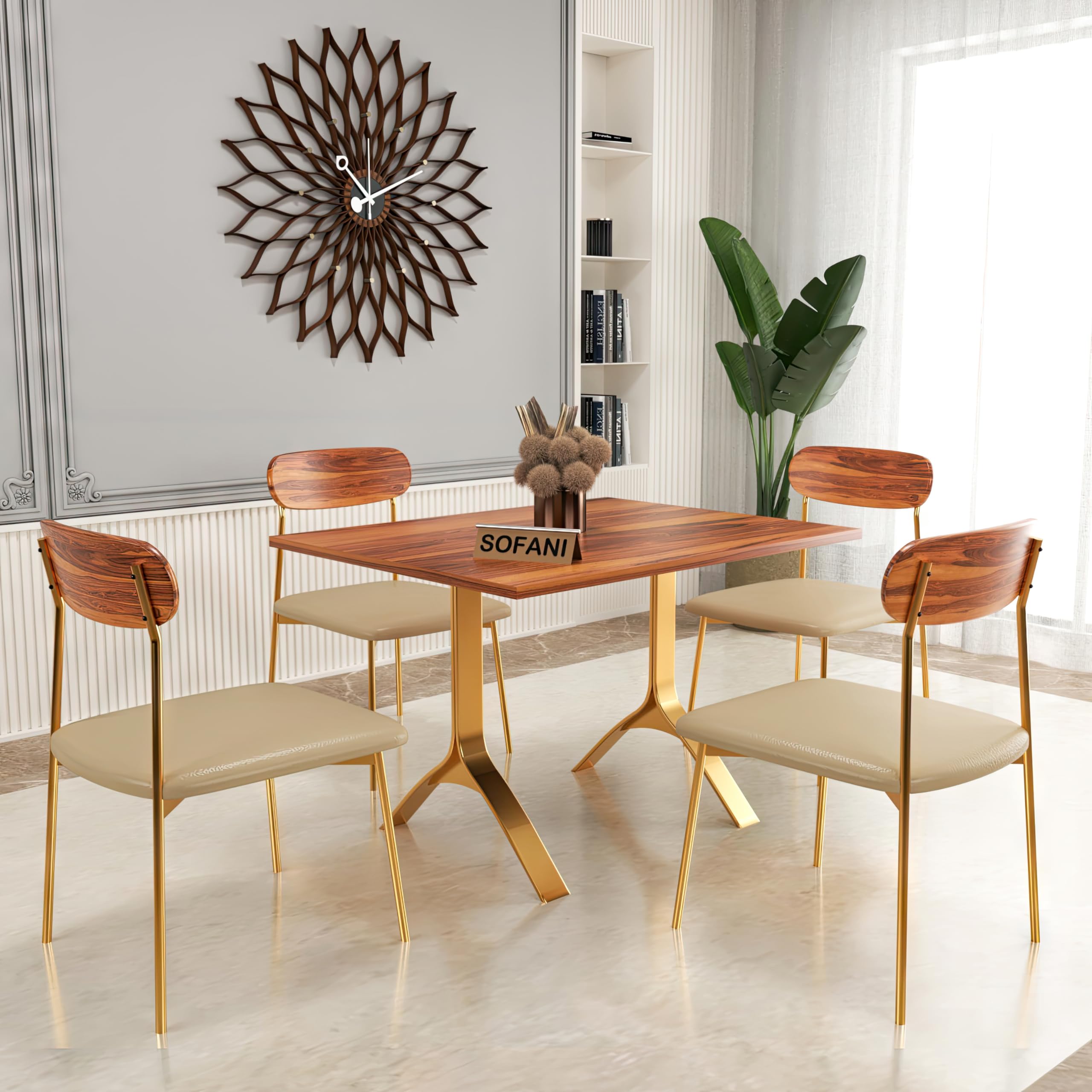 Lemon Tree Furniture Elixir 4 Seater Dining Table with Iron Legs Chairs | Dining Room Set | Dining Table Set | Sheesham Wood Dining Table 4 Seater | Wooden Dining Table 4 Seater (Natural, Golden Legs) (B0D6W7DCX3) Amazon Price History, Amazon Price Tracker