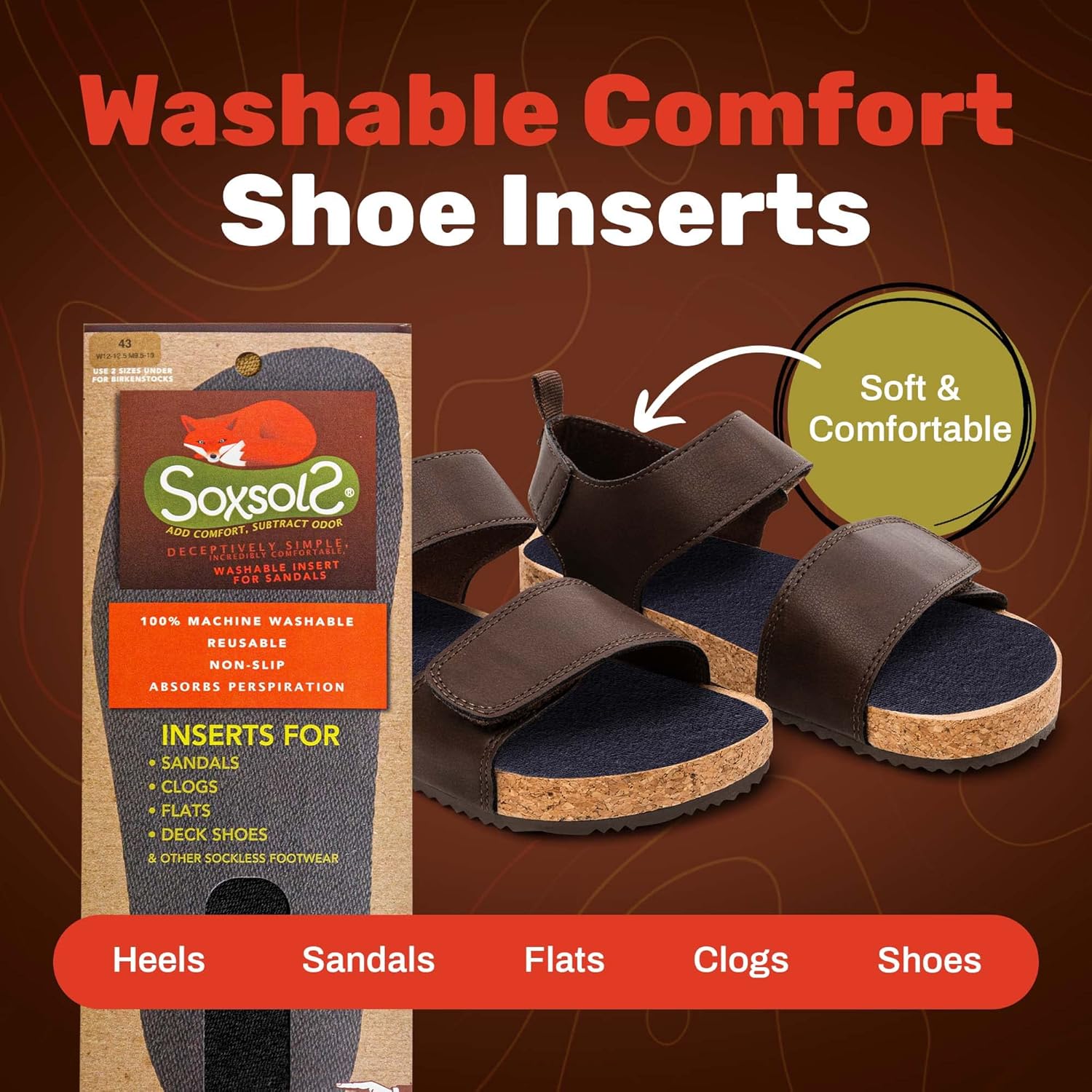 Wool Flat Shoe Insert for Sandals & Sockless Shoes, Comfortable Shoe Insoles with Sweat-Absorbent Natural Fiber & Non-Slip Silicone Grip, Wide-Cut Foot Soles for Men & Women, Black, Size 36 - SoxsolS - Image 2