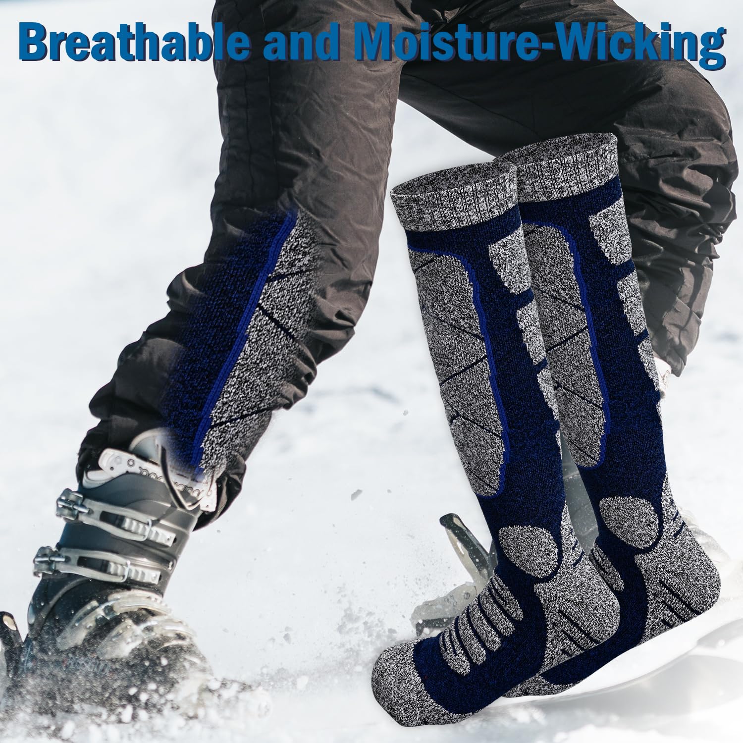 Chaussettes de Ski pour Hommes et Femmes, Chaussettes Thermiques Montantes pour Le Snowboard, la randonnée et Le Froid