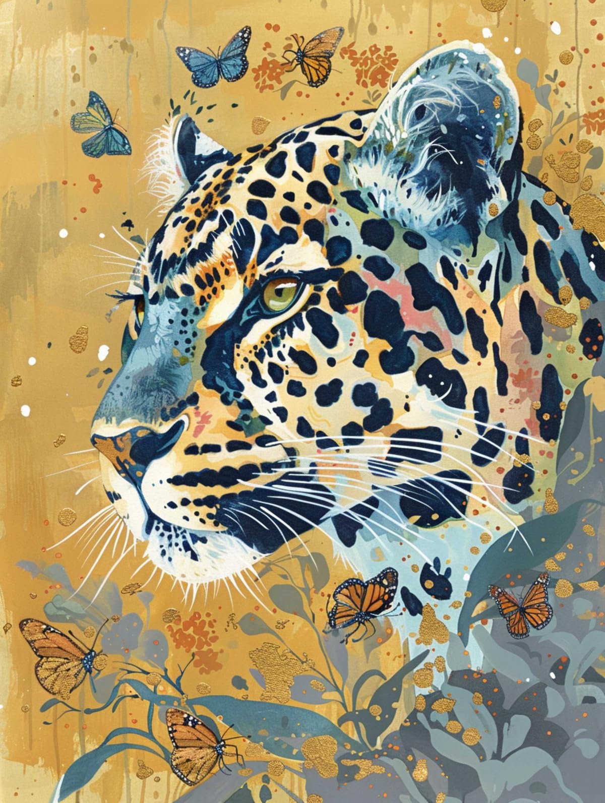 AYAOYANGGO DIY Kit De Bordado Con Cuentas Animal Leopardo Y Flor Mariposa Kit De Manualidades Con Bordado,Pintura Con Cuentas,Tapiz 3D,Kit De Punto De Cruz Con Cuentas 50x60cm