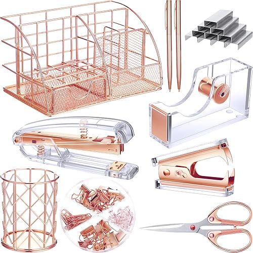 Accesorios de escritorio, juego de suministros de oficina, juego de grapadoras acrílicas, dispensador de cinta, organizador de escritorio, clips de
