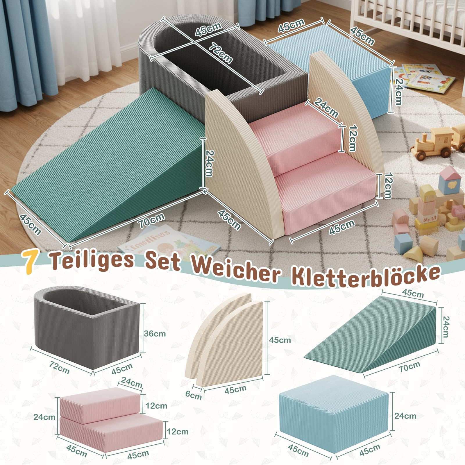 Blocco Costruttivo Montessori Soft Foam Blocks 7 Pezzi - Dettaglio