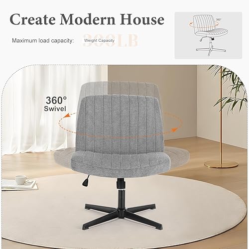 Miniatura 5 de Sweetcrispy - Silla de escritorio con patas cruzadas y sin brazos para sentarse en casa y en la oficina, sin ruedas, giratoria, ancha, altura