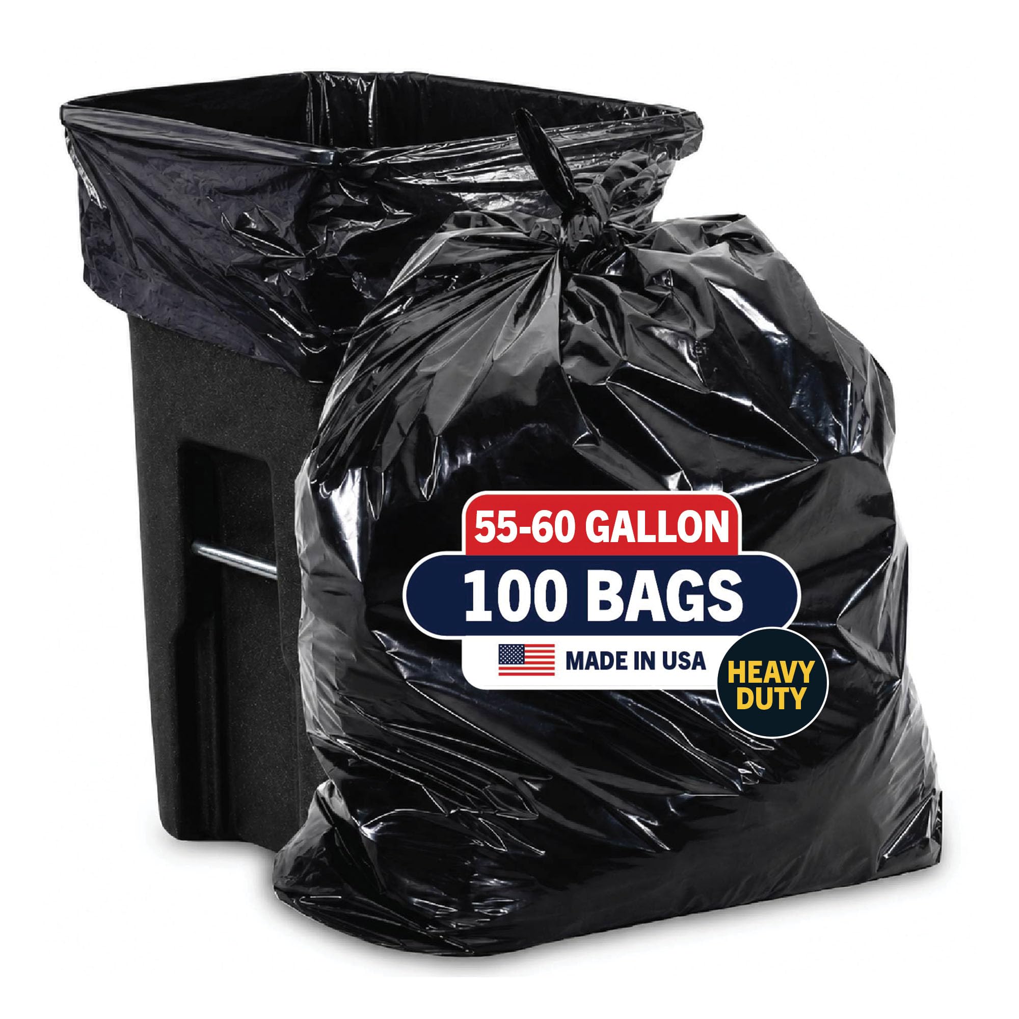 Aluf Plastics 55-60 Gal Black Trash Bags, 1.25 MIL (EQ.), 38" x 58" 100 Pk
