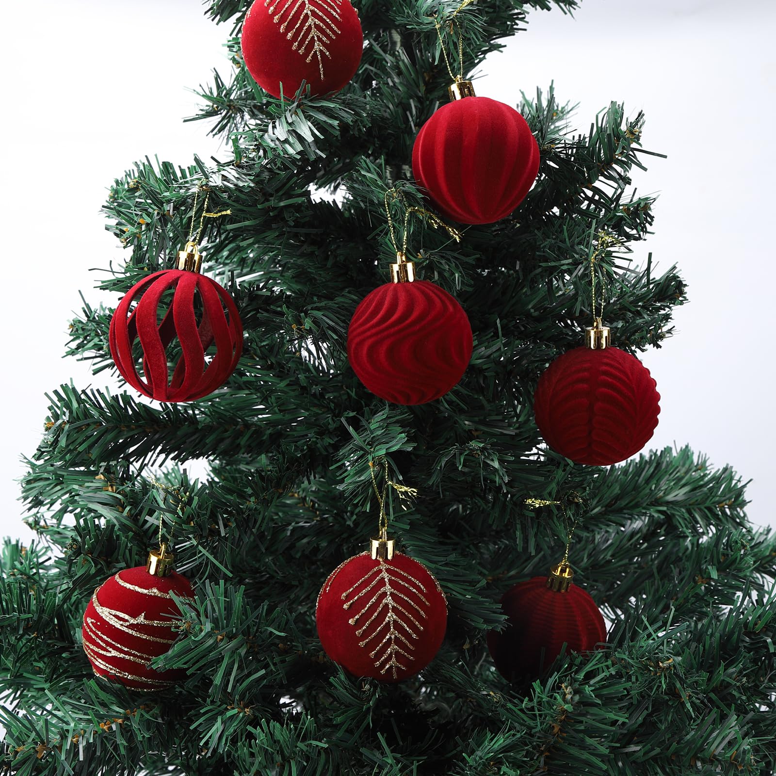 Palline di Natale in velluto, 30 pezzi, 6 cm, decorazioni per albero, set di palline floccate da appendere per vacanze, matrimoni, feste di compleanno (rosso)