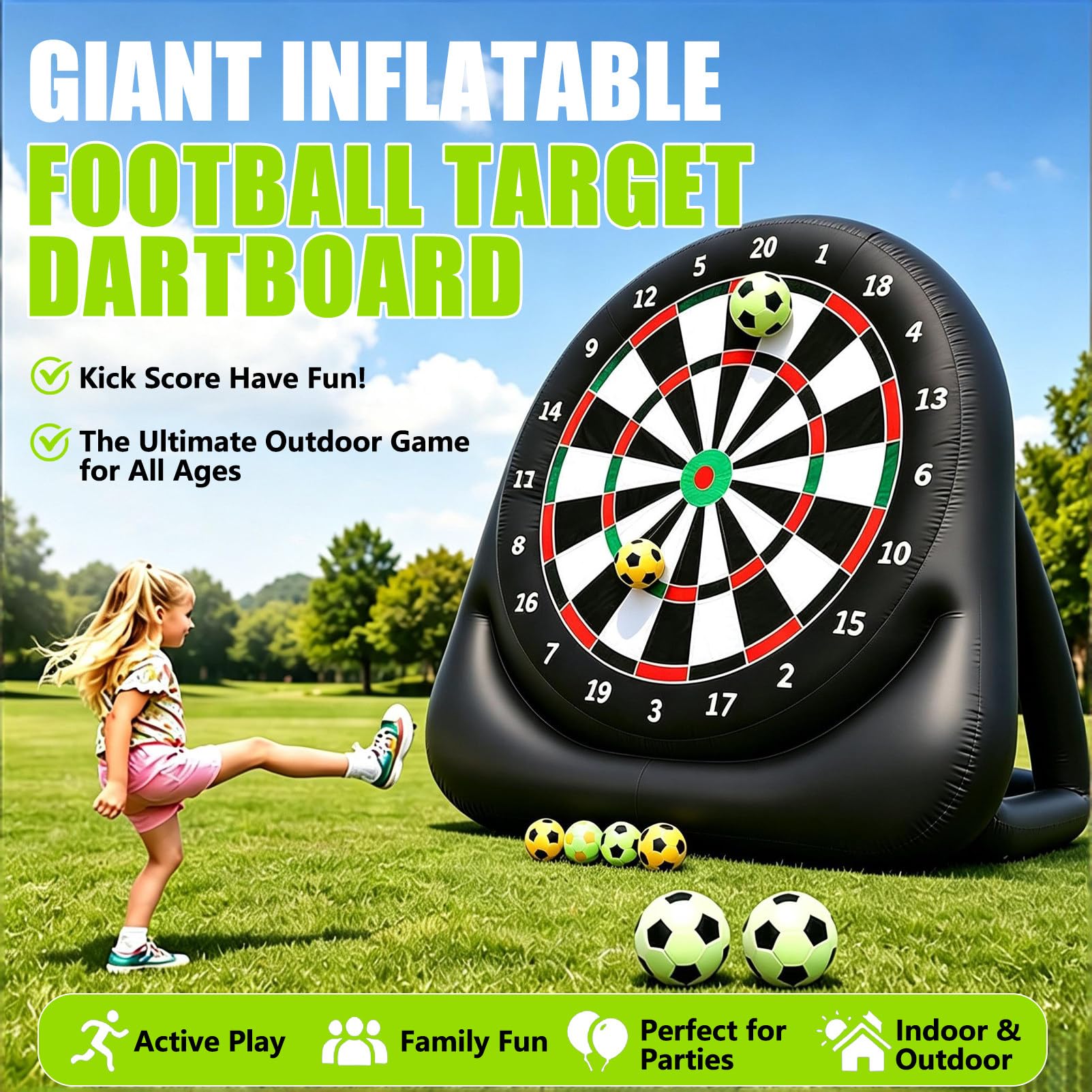 Aufblasbare Fußball-Dartscheibe (3/4/5 m), riesige aufblasbare Spiele, Outdoor-Fußballspiel, inkl. Gebläse & 8 Fußbällen, für Fußball-Dart-Spiele. B-5M