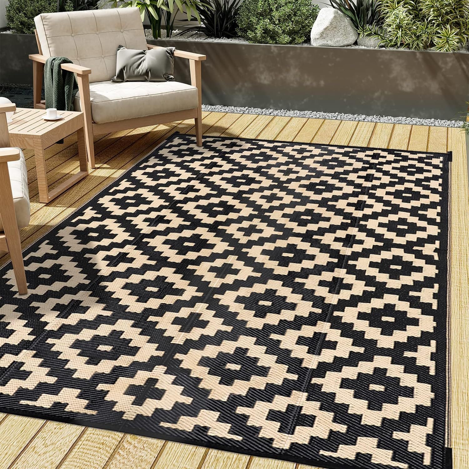 Tapis d'extérieur lavable rectangulaire pour jardin balcon et terrasse