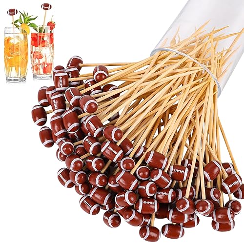 FOIMAS 100pcs Football Cocktail Picks,3D Football Bamboo Toothpick Skewer Pick