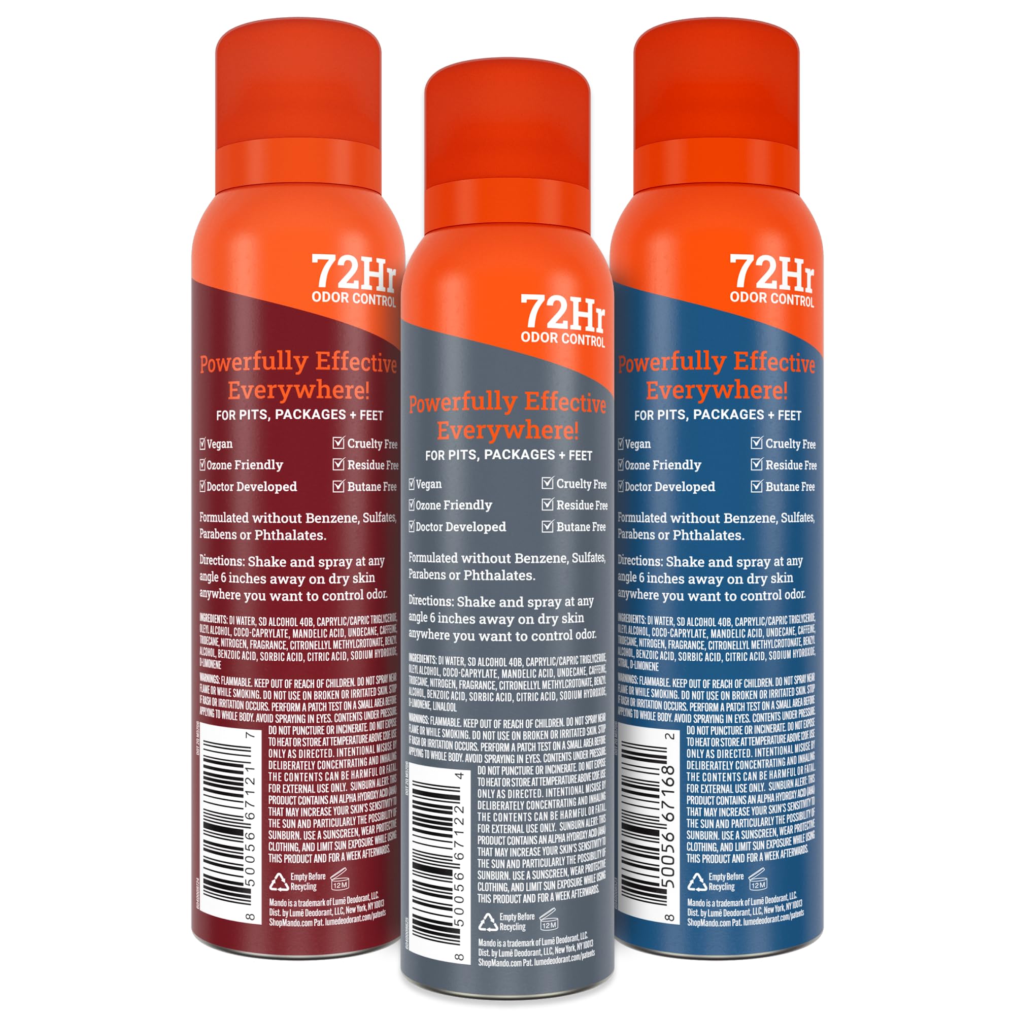 Mando Whole Body Deodorant Spray for Men, 72-Hour Odor Control, 2 Pack