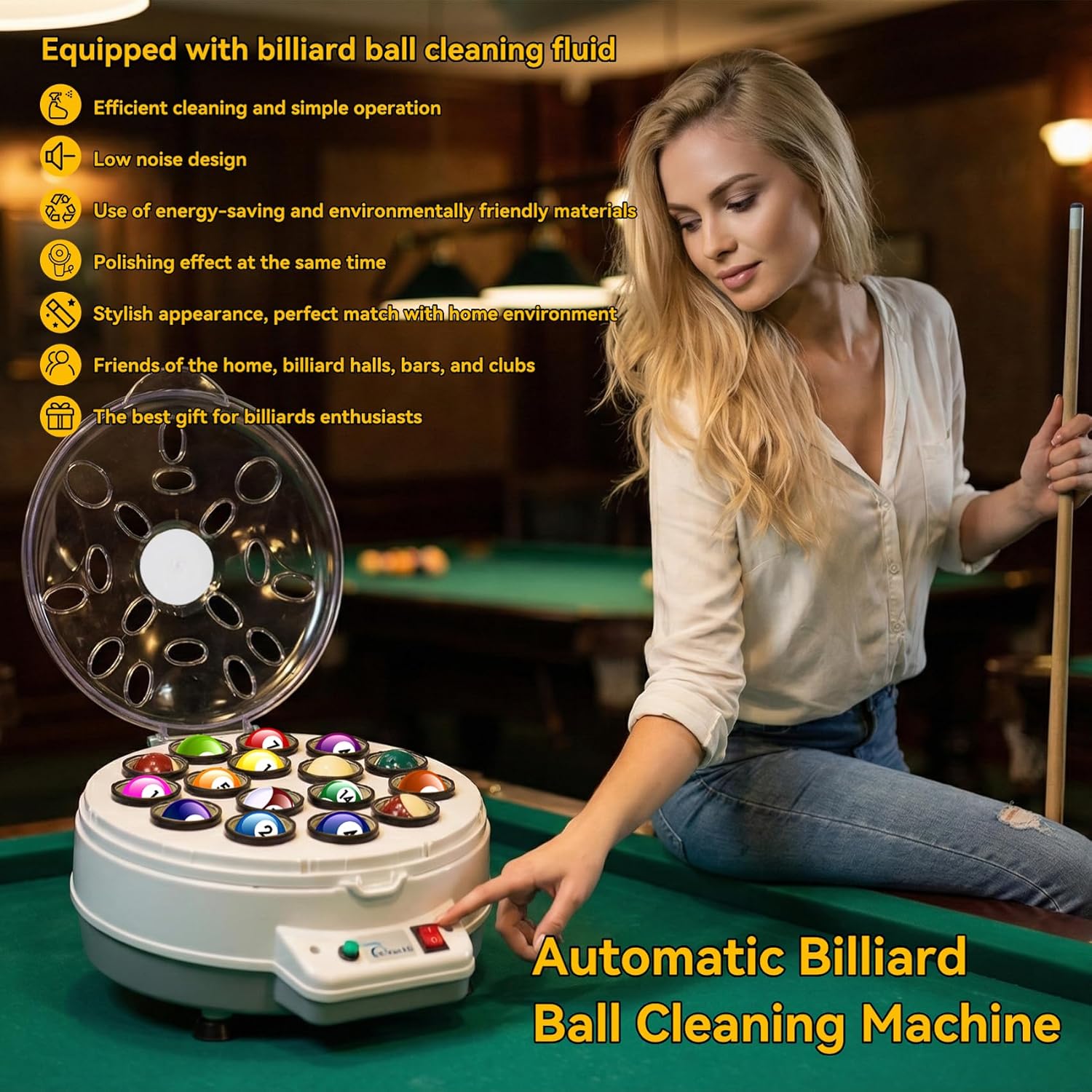 Upgraded Billiard Ball Cleaner and Polisher, Billiard Ball Cleaner, Pool Ball Cleaner for 16 Billiard and Snooker, Balls British and American Dual Use 110V, Automatic Pool Ball Cleaner