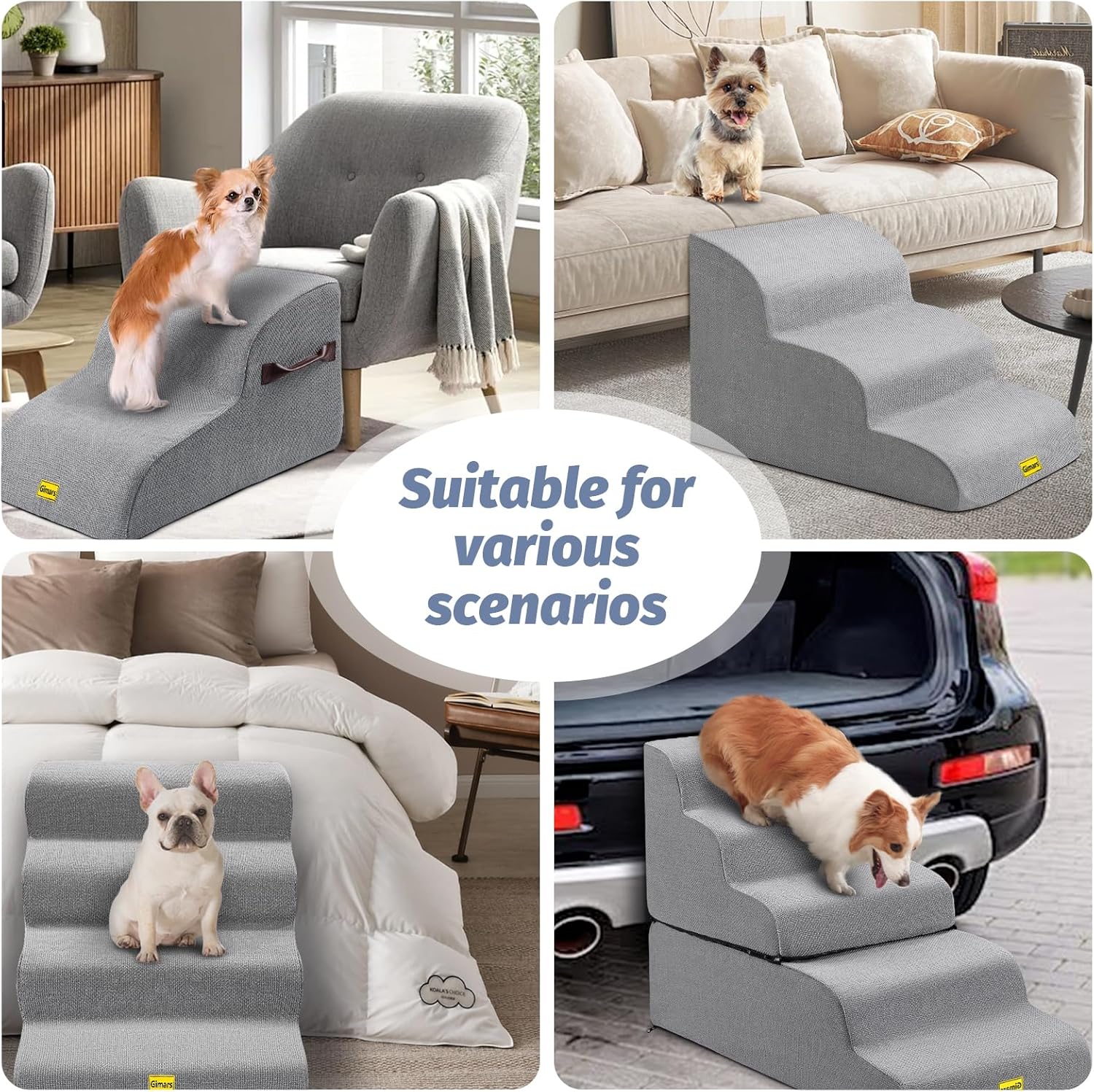 Gimars Extra Wide Sturdy 30D High Density Foam Dog Stairs for High Beds 22.8" H,5-Steps Pet Stairs for Small Medium Large Dogs, Non-Slip Pet Stairs, Easy Clean Removable Washable Cover for Couch, Sofa