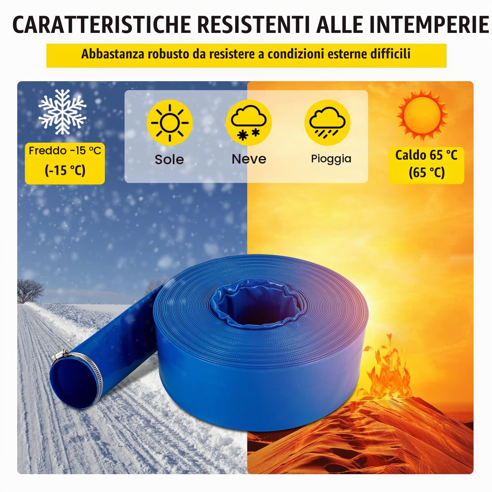 VEVOR Tubo di Scarico, 2" x 105', Tubo Piatto in Tessuto PVC, Tubo di Scarico per controlavaggio, Resistente alle intemperie e allo Scoppio, Ideale per Piscine e trasferimento dell'Acqua, Blu