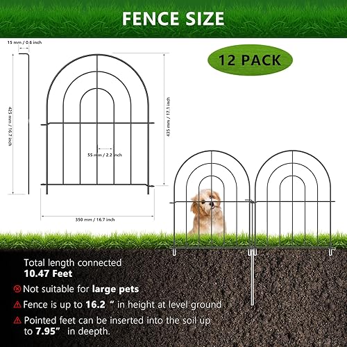 Vista 9 de Valla decorativa de jardín de 32 pulgadas x 16 pies, paquete de 12 valla de metal inoxidable sin excavación, barrera de animales para perros, malla