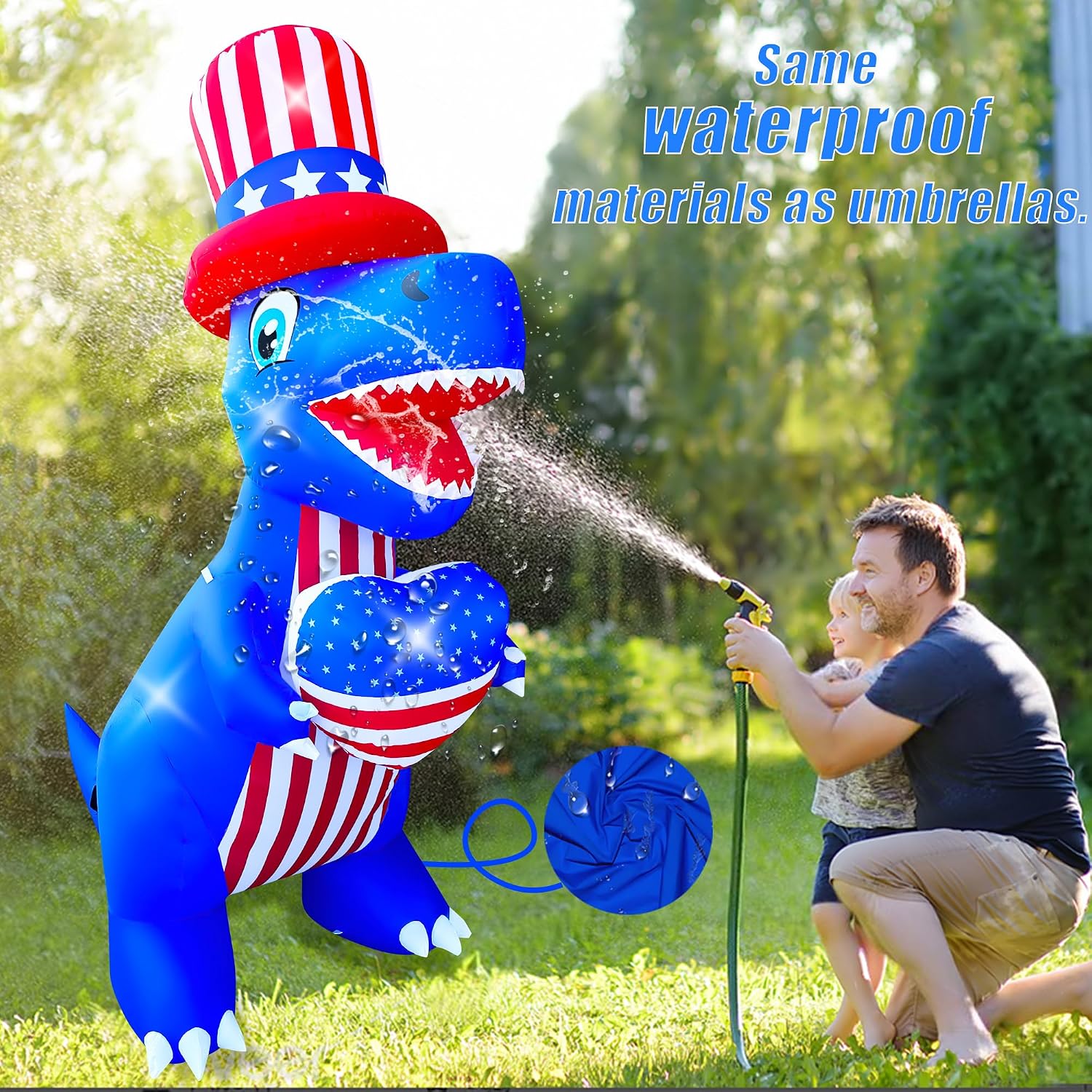 SEASONBLOW 8 Ft 4th of July Inflatables Outdoor Decorations, Dinosaur with Heart Decoration LED Light Blow Up Patriotic Memorial Independence Day Decor for Lawn Yard Garden Home Outdoor Indoor