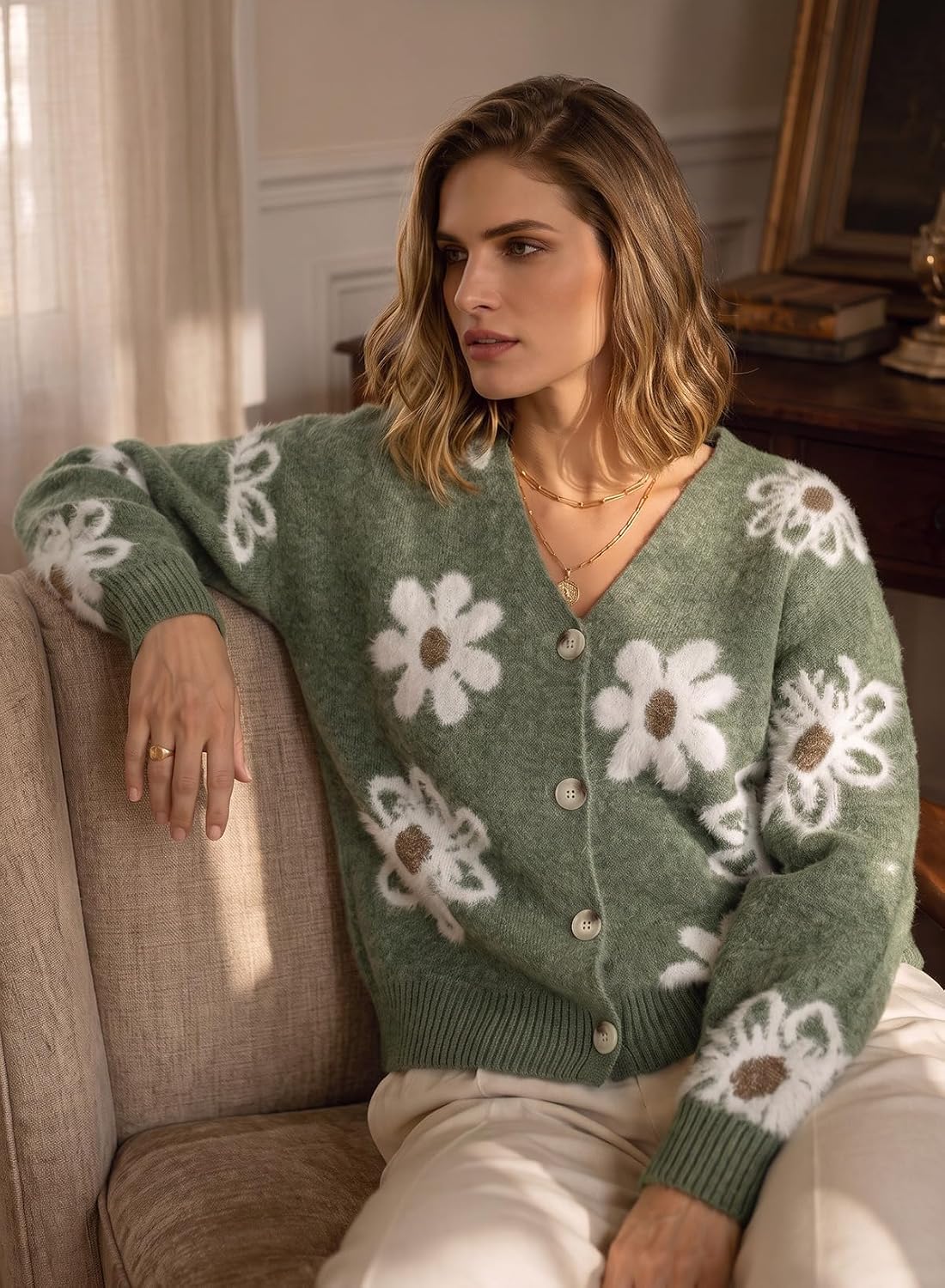 Dokotoo Womens Fuzzy Cardigan Sweaters Floral Knit Open Front Coat image 5