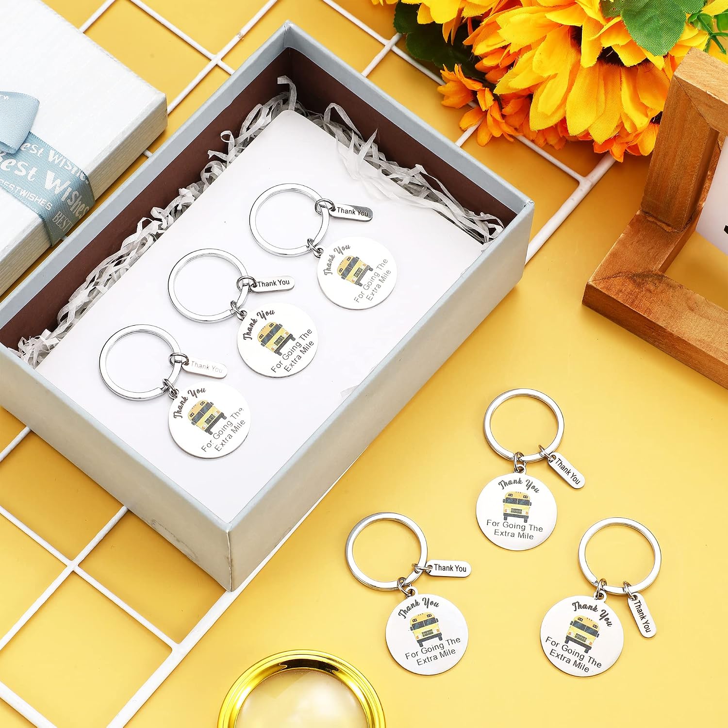 Weysat 6 Pcs Bus Driver Appreciation Gifts, Employee 2026 Thank You Gift Bulk, Bus Drivers Keychain Drivers Keychain Stainless Steel for Adults Men Women Best Driver Retirement Gifts Accessories