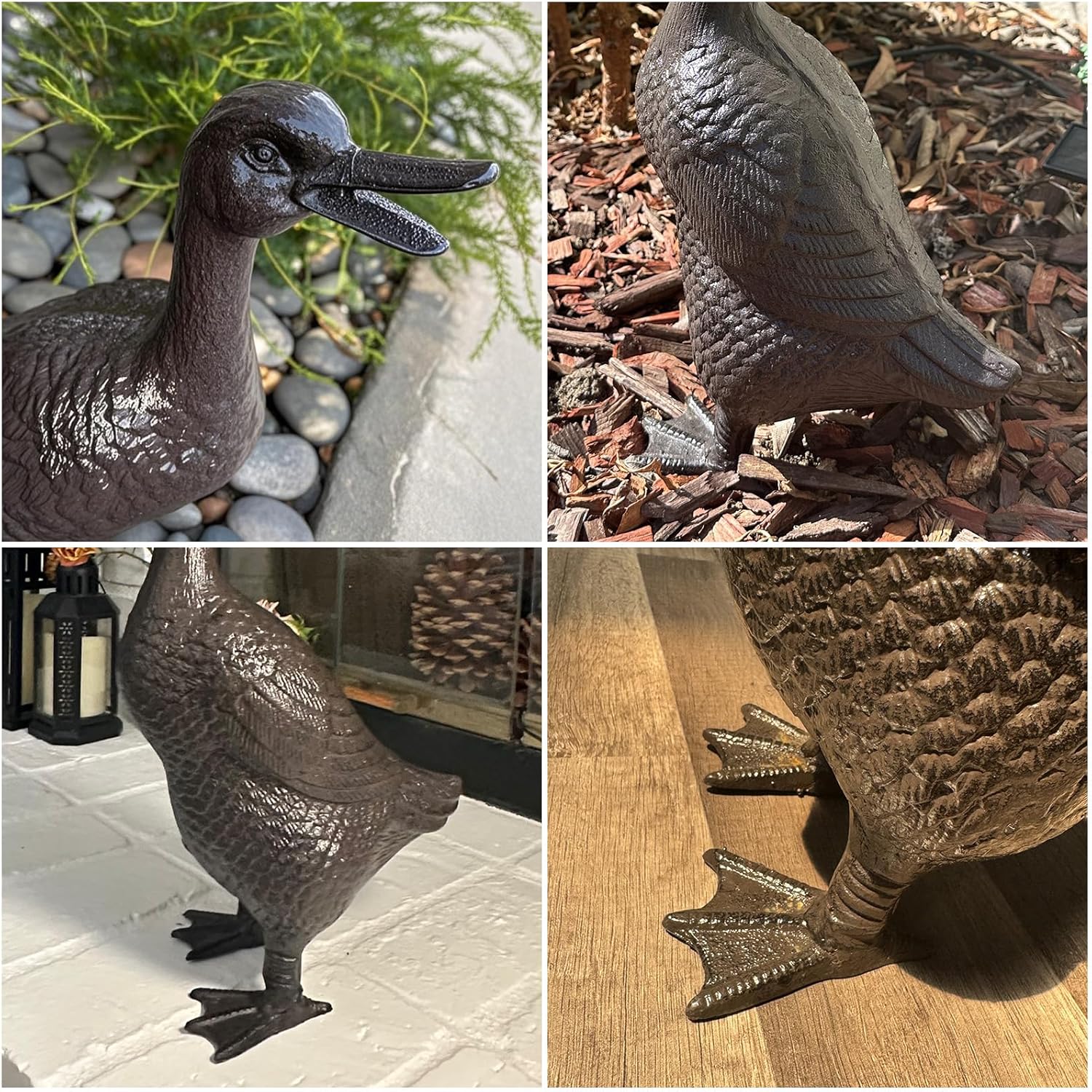 Cast Iron Duck Statue (15.7" Tall) - Heavy Duty Outdoor/Indoor Decor, Rust Brown Garden Art with Lifelike Feather Detailing, Weatherproof Bird Sculpture for Patio, Lawn & Home HC5387