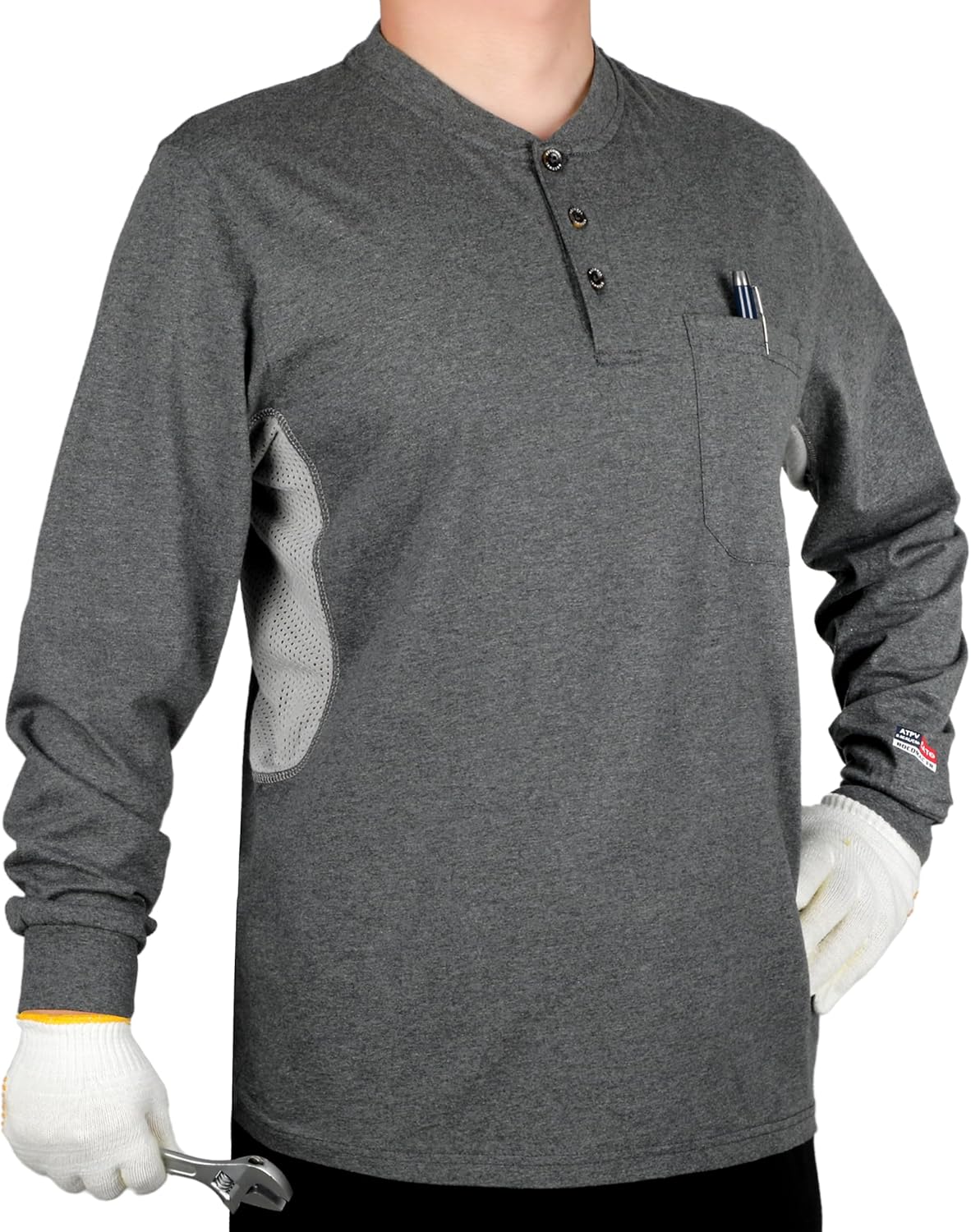 BOCOMAL FR Shirts Summer Vented Mesh Breathable Henley Shirt 5.5oz Flame Resistant CAT2 Work Clothing - Image 4