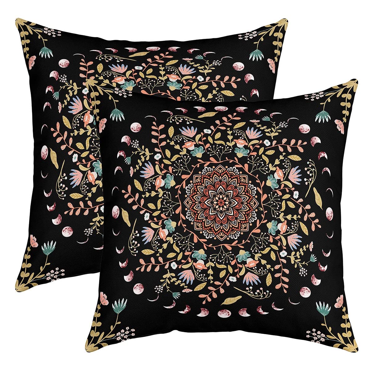 Richhome Multi 14 Pink Moon Pillow Cover Farmhouse Colorful Flower Botanical Decorative Pillow Cover Double Sides Print Exotic Boho Floral Throw Pillow Cover For Living Room Couch,Pack Of 2,18"X18"