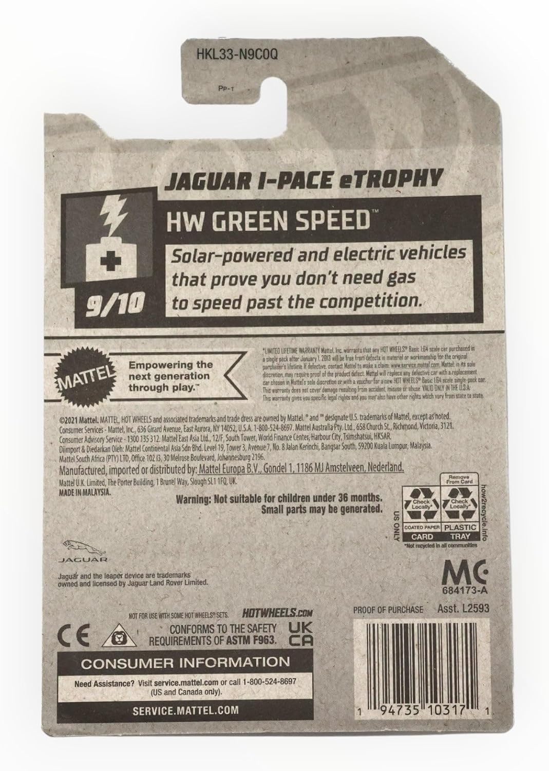 Hot Wheels Jaguar i-Pace eTrophy, HW Green Speed 9/10 (Zamac)
