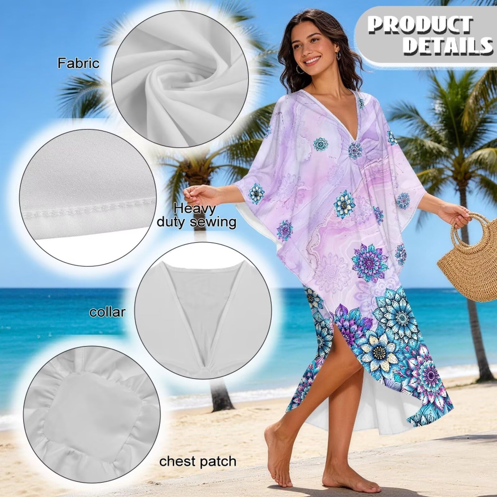 Xoenoiee Kaftan sukienki damskie dekolt w serek plus size kaftany rękaw nietoperz okrycia plażowe letnia sukienka plażowa