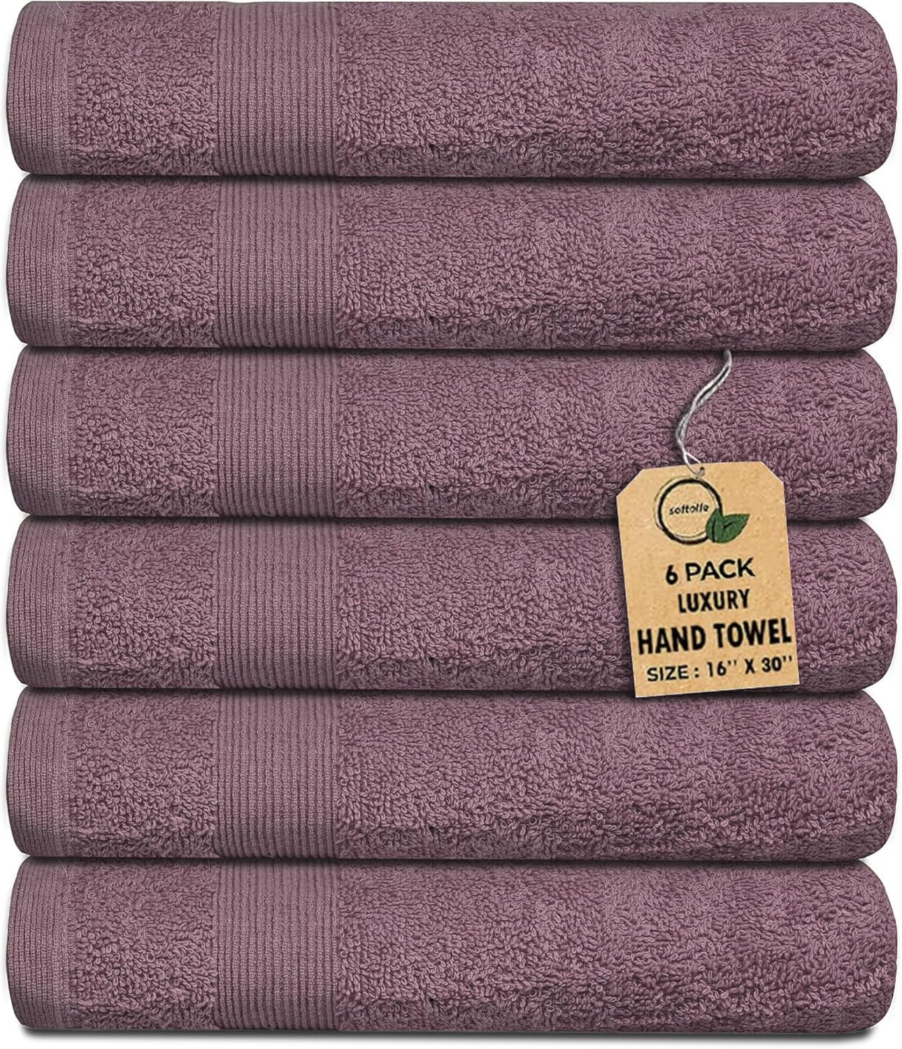 Premium Hand Towels Pack of 6 (16" x 30”) 100% Combed Ring Spun Cotton | Highly Absorbent Hand Towels Set | Ultra Soft for Home, Gym & Spa (Purple Ash)
