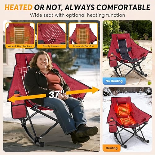 Miniatura 6 de Suteck Silla Mecedora de Camping con Calefacción - Sillas con Calefacción Completamente Acolchadas más Gruesas para Deportes al Aire Libre con 3