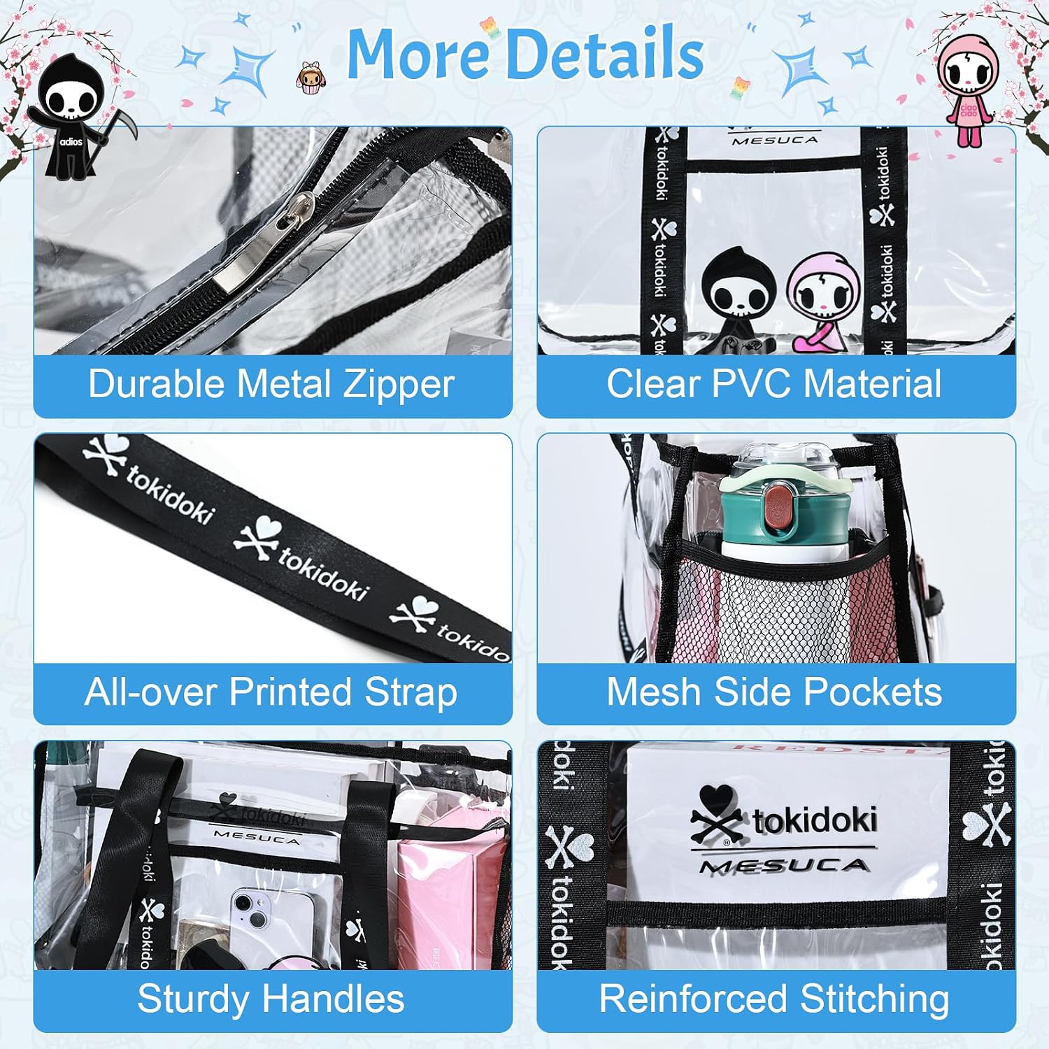 tokidoki Large Clear Tote Bag for Women, Cute PVC Jelly Beach Bag image 4