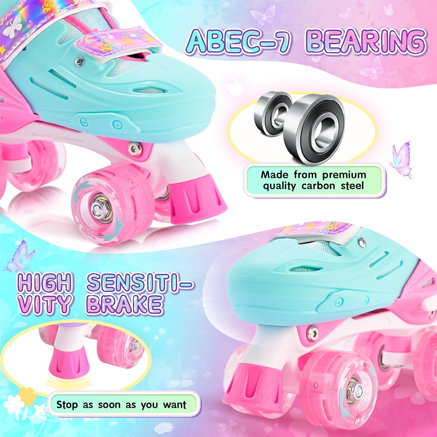 2PM SPORTS Roller Skates for Girls Boys Kids Age 4-6 5-8 6-12 8-12 with Light Up Wheels, Adjustable Youth Rollerskates Size 10C 11C 12C 13C 1 2 3 4 5 6 - Image 4