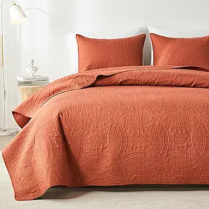 akkialla Twin Quilt Bedding Set,Burnt Orange Ultrasonic Quilt Set,Lightweight Soft Bedspread Coverlet,Modern Style Coin Pattern Bed Cover for All Seasons,2 Piece(1 Quilt,1 Pillow Sham)